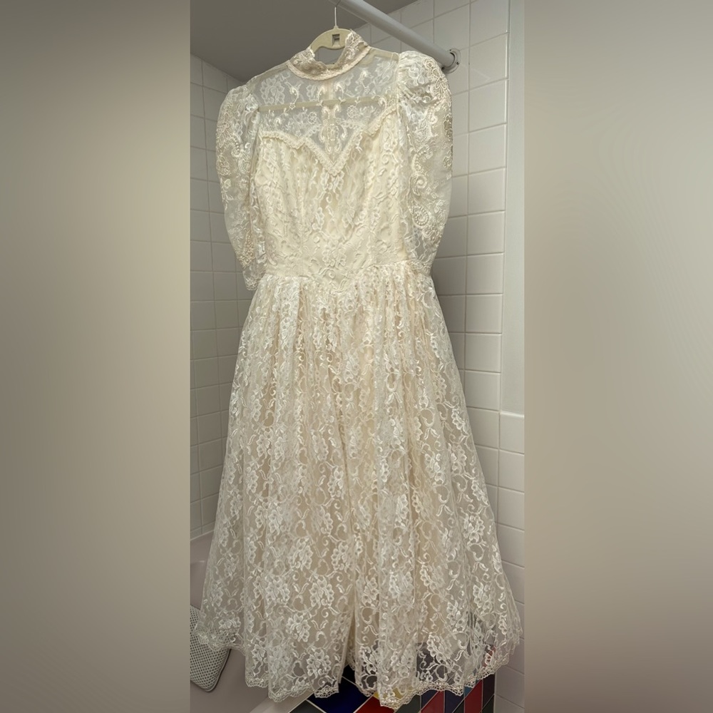 Vintage 80's lace tea length wedding gown